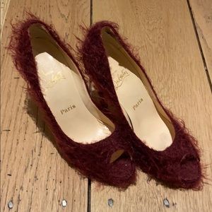 Christian laboutin red fuzzy shoes